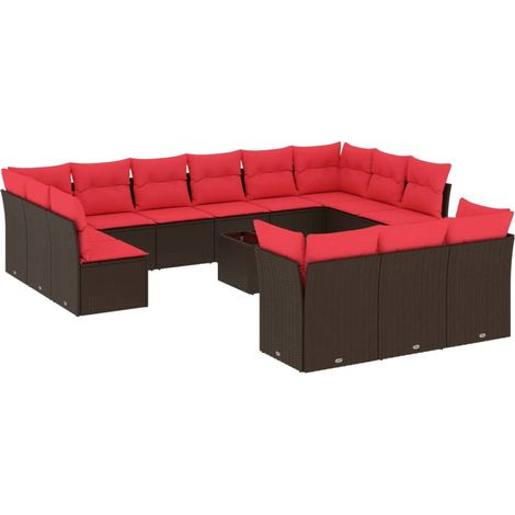Maison Exclusive - Set Divani da Giardino 14 pz con Cuscini Marrone in Polyrattan (1/5)