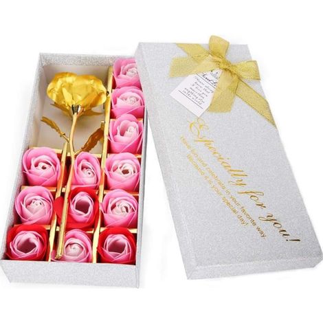 Rose Fleur Plaqué Or, Rose en Or, Fleurs Artificielles Rose avec Présentoir dans Une Boîte Cadeau, Cadeau pour La Saint-Valentin,Fête Desmères,Anniversaire,Mariage,Noël,Thanksgiving (Gold)-Fei Yu (1/3)