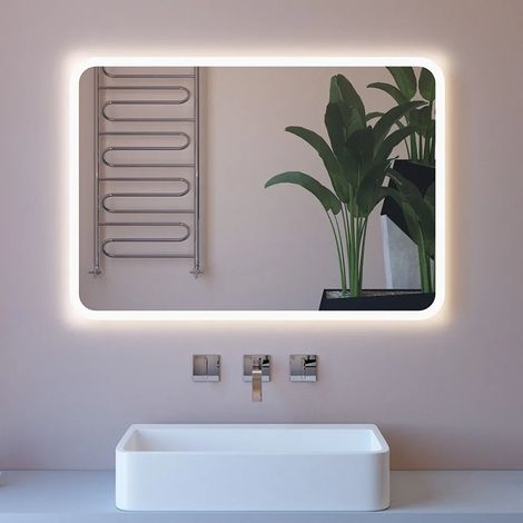 Specchio retroilluminato LED 100x70 installazione reversibile e angoli tondi (1/5)