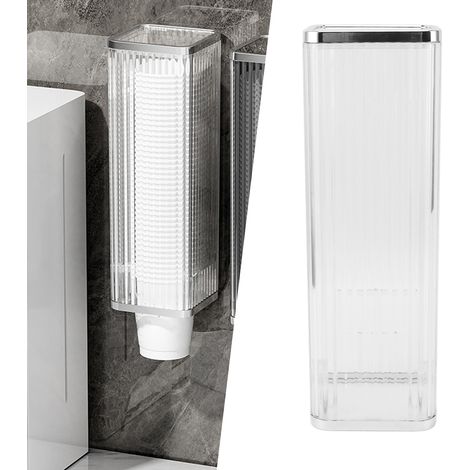 Distributeur automatique de gobelets jetables mural étanche en plastique PET ABS de taille 94mm incluant support adhesif et couvercle antipoussière argenté transparent (1/4)