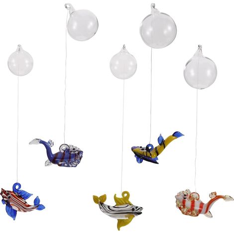 5 Stück Aquarium Dekorationsornamente aus Glas mit Schwimmender Funktion Realistische Fisch Formen für Kleine Aquarien und Heimdekoration (1/5)