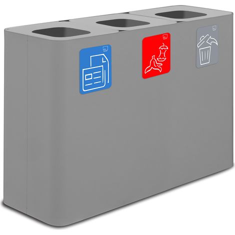 Pattumiera Sistema di Raccolta Rifiuti 115x38xh80 cm in Acciaio 3 Scomparti Grigio (1/2)