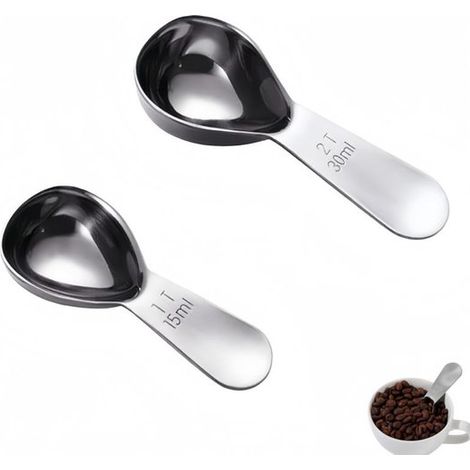 2 Stück - Roestvrijstalen koffiemaatlepel - eetlepels koffielepel - 30 ml + 15 ml maatlepels - für Kaffee, Sie, Suiker in Blüte - Silber - 12×5cm