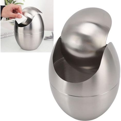Poubelle Mini en 304 Acier Inoxydable, Poubelles de Comptoir avec Couvercle Pivotant Forme œuf pour Bureau, Comptoir, Vanité, Chambre à Coucher et Cuisine (1/5)