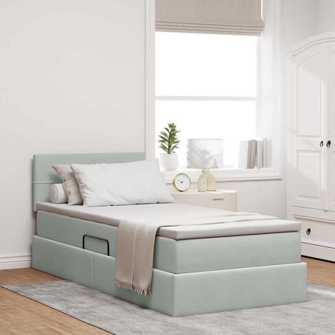 Bett mit Stauraum und LED mit LED Hellgrau 90 x 200 cm Samt