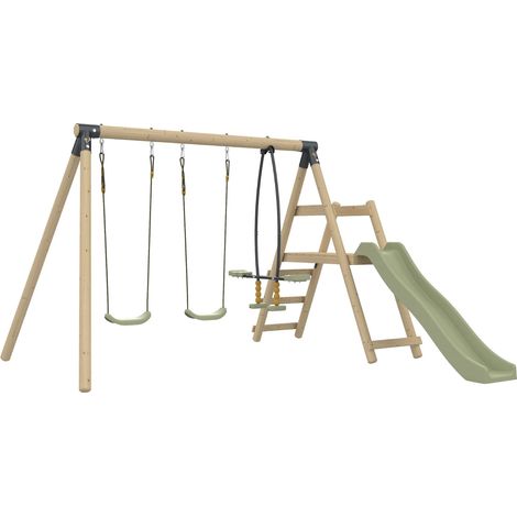 Tp Toys – Station aire de jeux en bois FSC® h190 cm – 2 balançoires vis-à-vis – toboggan 175 cm – kit d'ancrage inclus – pour enfants 3 ans +