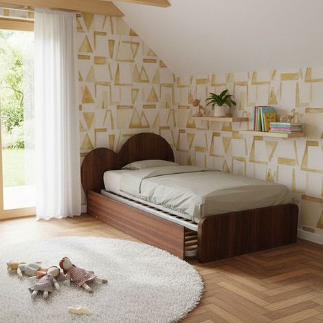 Letto a cuore 1 piazza e mezza con secondo letto estraibile - Perfetto per camerette - Noce canaletto