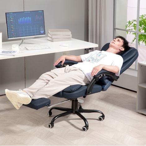 Bürostuhl 67x67x111-121 cm blau in Lederoptik mit Massage, Fußstütze und verstellbarer Rückenlehne (1/5)