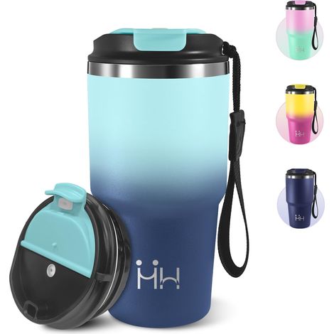 Mug Isotherme Cafe, 600 ml, Tasse à Café Isotherme avec Couvercle, 304 Acier Inoxydable, Réutilisable Tasse de Voiture avec Couvercle, Idéal pour Déplacements Quotidiens - Bleu ciel (1/5)