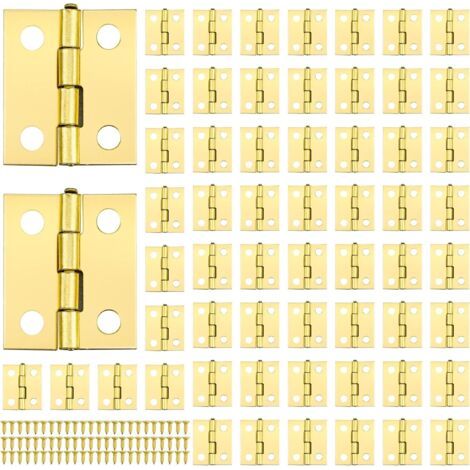 60pcs Charniere Miniature Mini Charnières Laiton Mini Charnières pour Miniature Petites Charnières pour Boite avec 240pcs Vis pour DIY Boîte Modèle J