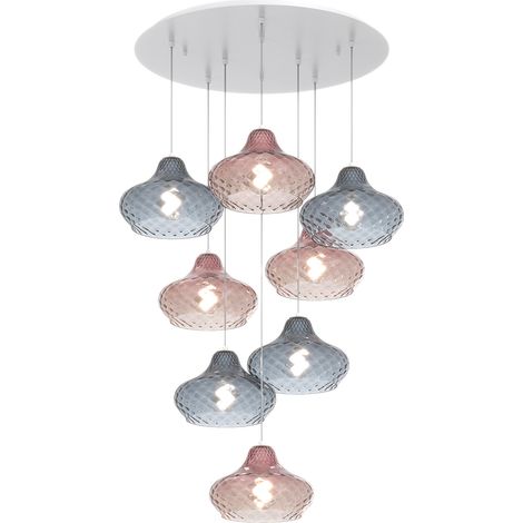Lampadario Contemporaneo Dress Metallo Bianco Vetro Zaffiro-Ruggine 8 Luci E27