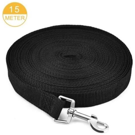 Laisse de Dressage pour Chien 15M Noir Longue Sangle en Nylon Mains 15M Noir Libre pour Chiens Chats Animal Promenade ou Ar (1/4)