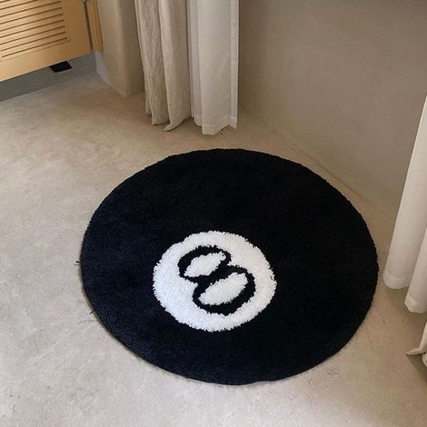 Tapis pour 8 Boules, Tapis de Billard 8 Boules Noir Blanc pour 8 Boules Lavable Rond Touffeté Doux Coussin de Chaise pour Salon, Salle à Manger, Décoration de Chambre à Coucher (60cm) (1/5)