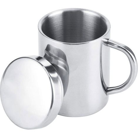 Tasse à Café Acier Inoxydable, 300ml Inox Tasse Isotherme Pour Cafe Tasse Double Paroi Inox Avec Poignée Couvercle Petite Thermique (1/5)