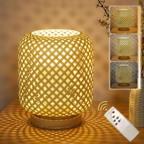 Led Lampe De Table Dimmable En Rotin Naturel Intérieur Sans Fil, Lampe De Bureau Rechargeable Usb Avec Télécommande, 5500mah Fonctionne Sur Piles, 3000K-6000K, 7W, Avec Ampoule E27