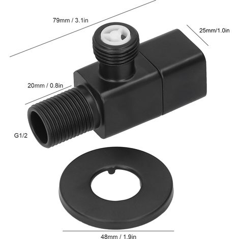 Robinet d'arrêt d'eau G1/2 coudé pour lavabo/WC, accessoire noir (1/5)