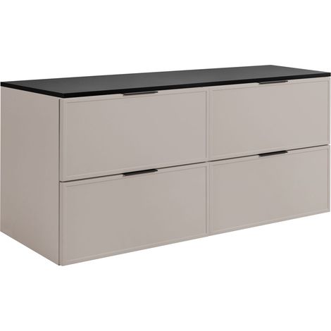 Rodan Waschbeckenunterschrank Slim 120,6 cm, Cashmere, 46 x 100 x 58,6 cm, wandhängend, dunkelgraue Platte, 4 Schubladen, 3 Grifffarben inklusive