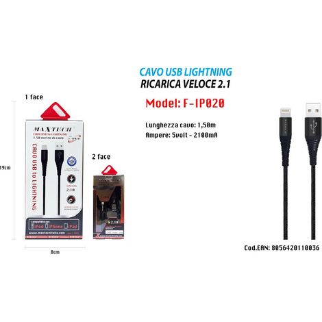 Trade Shop - USB-Kabel 1,5 m USB 2.1 Akku-Ladegerät Lightning iPhone iPad iPod Maxtech F-IP020 - (1/4)