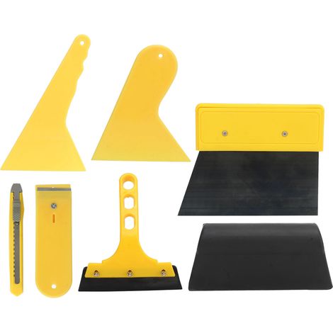 Ortviai Kit d’outils pour pose de film protecteur sur vitrage automobile – 7 pièces en plastique résistant et acier inoxydable, jaune (1/5)