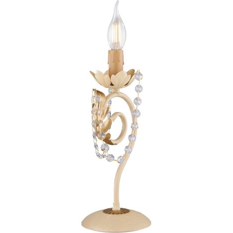 Lumetto in ferro Avorio Decape e Oro strass damasco una luce 16x h39 cm (1/3)