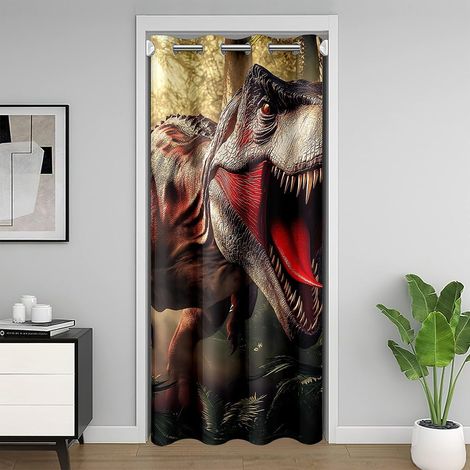 Rideau de Porte Dinosaure Rideau Occultant 200x200 Jungle Wildlife Rideaux Porte Enfants Garçons Hommes Safari Léger Dragon Botanique Horreur Rouge Vert Rideaux de Placard - 106L X 203H cm (1 Panneaux (1/5)
