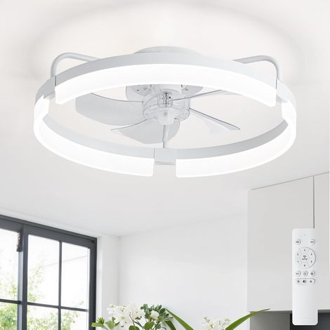 Ventilateurs de Plafond 50cm Moteur DC Intégré Ventilateur de Plafond Silencieux 6 Vitesses Réversible Plafonnier Ventilateur LED 3 Couleurs Dimmable pour Chambre à Coucher Salon (Blanc) (1/5)
