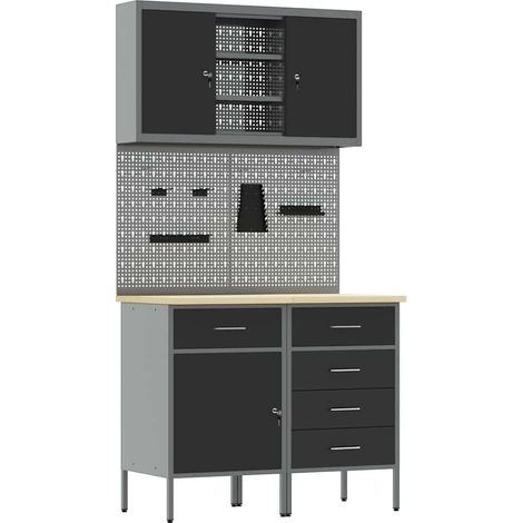 Work Bench with Drawer 5 pcs Black 100 x 55 x 200 cm Steel vidaXL (1/5)