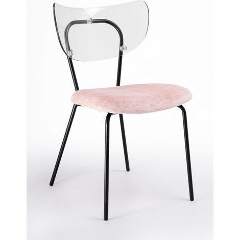 Sedia trasparente velluto imbottita Made in Italy, telaio in metallo NERO spalliera traslucida NEUTRA - SURI - 5 colori COLORE Velluto Rosa - Telaio Nero Opaco (1/5)