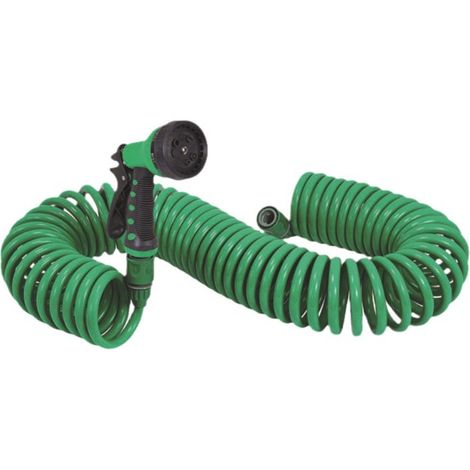 15 m langer, ausziehbarer Gartenschlauch mit Spirale und 7-stufiger Spritzpistole zum Waschen von Autos, Gärten, Pflanzen und Haustieren (15 m)
