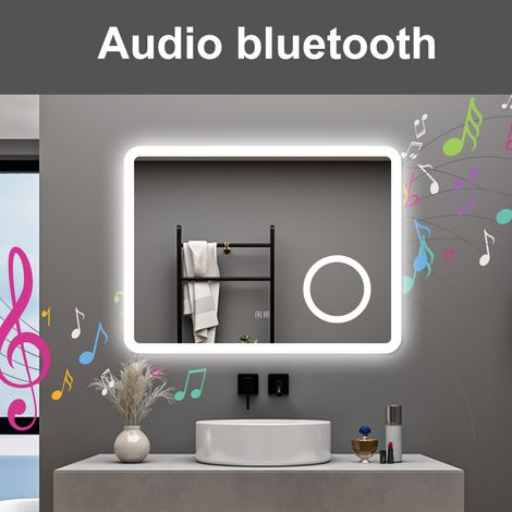 AICA 80X60CM SPECCHIO DA BAGNO BLUETOOTH ANTIAPPANNAMENTO, 3 COLORI DIMMERABILI, LENTE D'INGRANDIMENTO 3X (1/5)