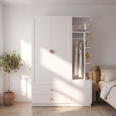 MODFU – Armoire penderie 135x45x200 cm bois blanc – 2 tringles et 2 tiroirs – Module réversible – Blanc (1/5)