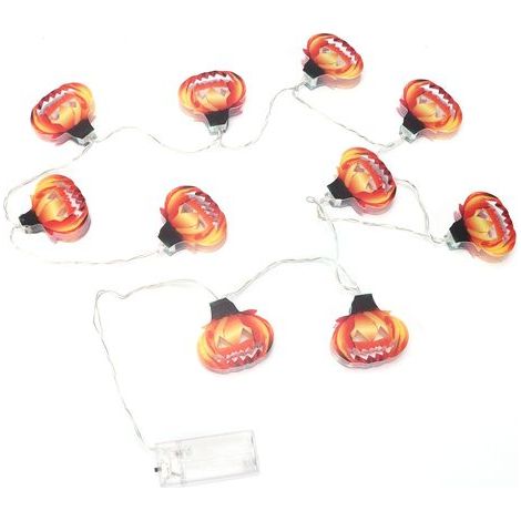 Guirlande lumineuse citrouille, alimentée par 10 piles LED, accessoires lumineux décoratifs pour Halloween (1/5)