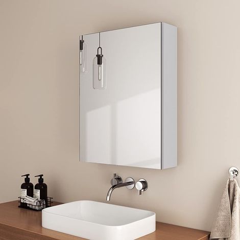 EMKE Bathroom Mirror Cabinet Wall Storage Hanging Cabinet, Wall-Mounted Storage Cupboard with Aluminum Alloy Single Door, White