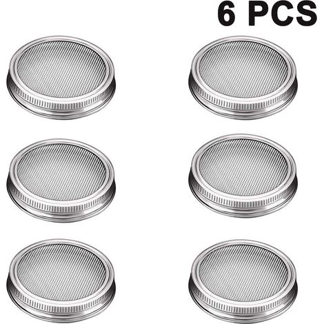 Lot de 6 couvercles pour bocaux à germination standard. Germination facile et rapide à la maison. Filtre inclus. Couvercle en acier inoxydable 304 pour bocaux de conserve. Idéal pour la culture de bro (1/4)