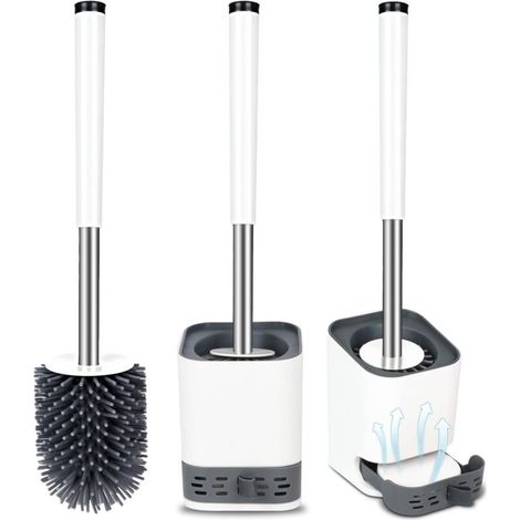 Brosse de toilette, brosse de toilette en silicone avec récipient à séchage rapide, montage mural et suspension verticale (1/4)