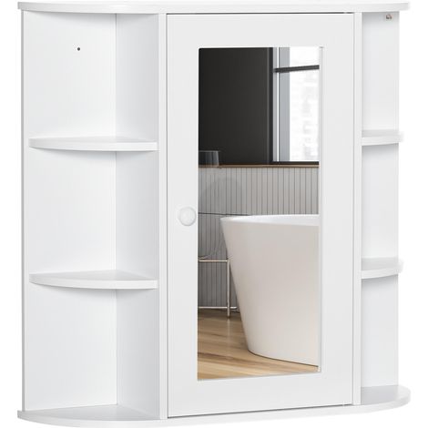 Armoire de salle de bain avec miroir, 8 compartiments, portes miroir, résistante à l'eau, 66 cm x 17 cm x 63 cm, blanche (1/5)