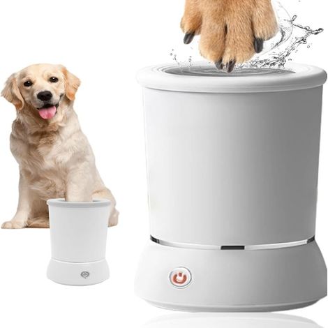 Nettoyeur de pattes automatique électrique, 2 vitesses, rechargeable USB, pour petits et moyens chiens et chats (blanc) (1/5)