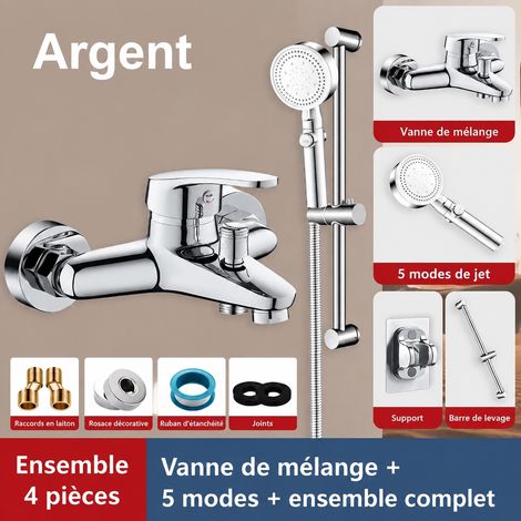 Colonne de douche murale avec mitigeur renforcé, douchette 5 jets et barre réglable réf 5843 27 × 15,5 × 11,7 cm 2 kg – Livraison gratuite