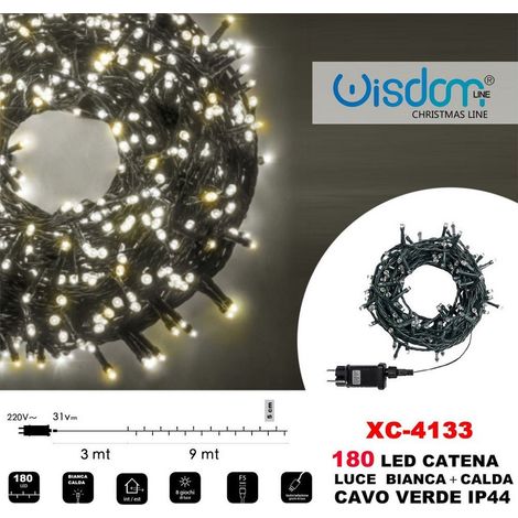 TRADE SHOP - Catena Luminosa 180luci Led Lucciole Luce Bianca + Calda Cavo Verde Ip44 Xc-4133 -