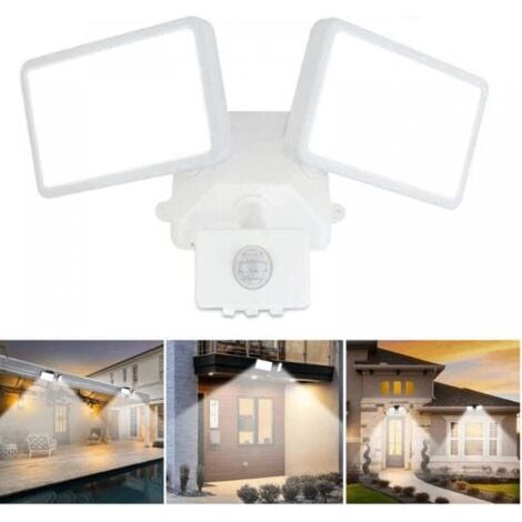 Projecteur Led Avec Détecteur De Mouvement Réglable, Projecteur Extérieur Led À Double Tête, Étanche Ip65, Blanc Lumière Du Jour, Parc, Garage Et Entrée,Blanc (1/5)