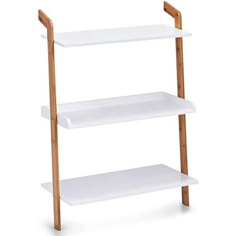 Étagère d'échelle avec 3 étagères en Bambou/MDF, Blanc (1/3)