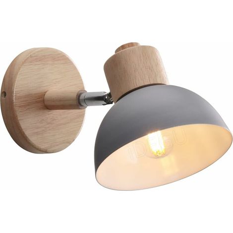 Vintage Industrial Wall Light 15CM Adjustable Wall Lamp Wood Metal Retro E27 Light Lamp Interior for Bedroom Living Room Corridor Restaurant (1 Pack, Grey) (1/5)