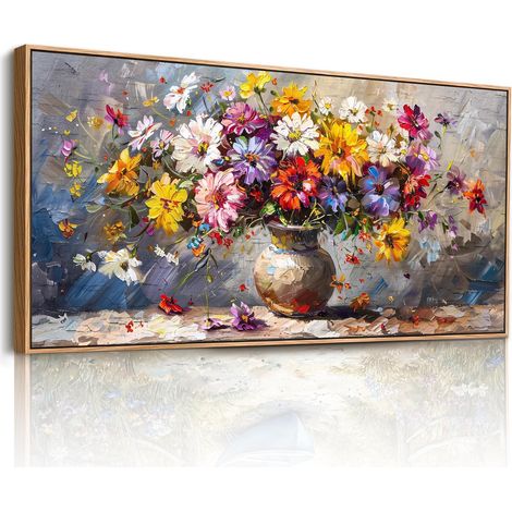 Tableau Decoration Murale Salon, Grand Moderne Cadre Tableau Mural Décoratif Maison, Impression sur Toile Vegetale Naturelle Fleurs Colorées Vase pour Chambre Salle Bureau 50x100 cm (1/5)