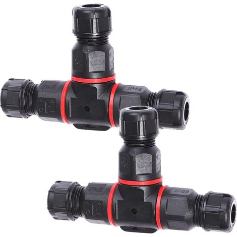 Lot de 2 connecteurs de câble étanches IP68, 3 broches - Manchon de connexion pour câble de terre en forme de T - Boîte de distribution étanche pour câble de 3 à 12 mm de diamètre - Boîte de jonction (1/5)