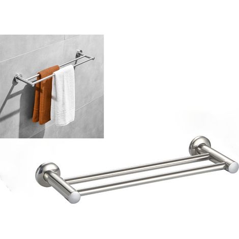 Porte-serviettes mural double bras en acier inoxydable 30 cm, finition nickel brossé-AquaForge (1/5)