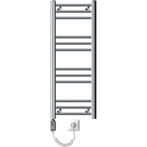 ECD Germany Radiatore Scaldasalviette Elettrico 600W Termoarredo da Bagno Moderno in Acciaio Cromato - 300x800 mm - Dritto con Attacco Laterale - Scaldasalviette Asciugabiancheria 300x800 mm 600W