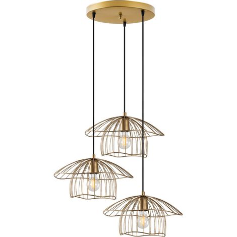 Lámpara de araña de metal dorado con diseño de alambre - 3 pantallas - Al. 110 x An. 68 cm - LOREVI (1/5)