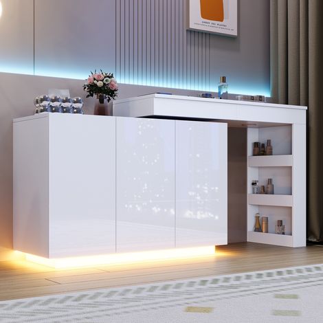 Tocador de maquillaje esquina giratorio con espejo LED - mesa de tocador y escritorio 2 en 1 100x40x80cm - mueble moderno de dormitorio brillo - blanco (1/5)