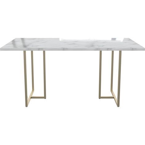 Table à manger en effet marbre blanc 8 personnes L160 (1/5)