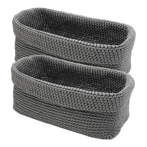 Juego de 2 cestas de almacenaje de ganchillo para baño, 29 x 15 x 18,5 cm, color gris, para toallas de invitados, cocina, baño, estanterías, pan, cosméticos y caja de almacenaje (gris-L)